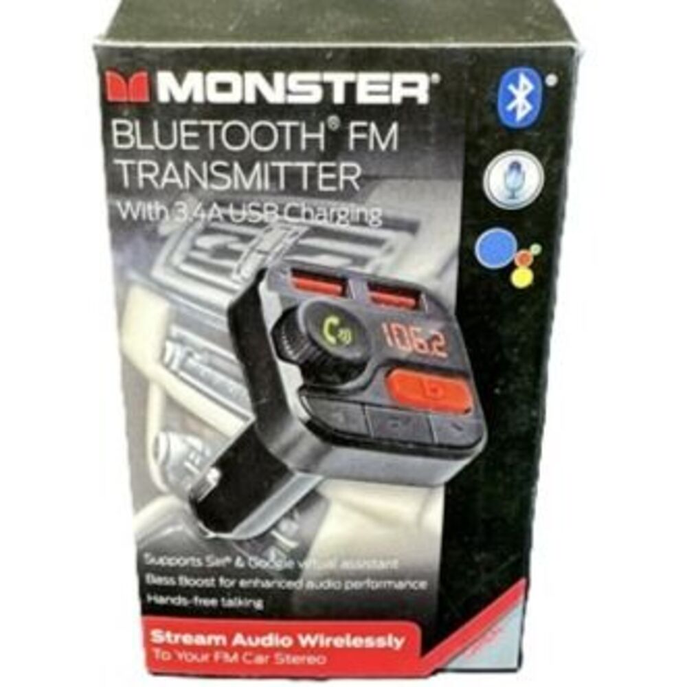 Monster Bluetooth FM Transmitter Car Adapter w/ 3.4A USB Charging – Hands-Free M